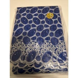 5Yards Swiss Voile Lace Cotton Fabric African Lace Wedding Fabric - Blue Silver